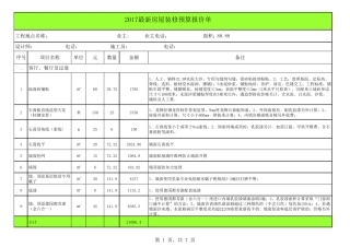 2017房屋装修预算报价单