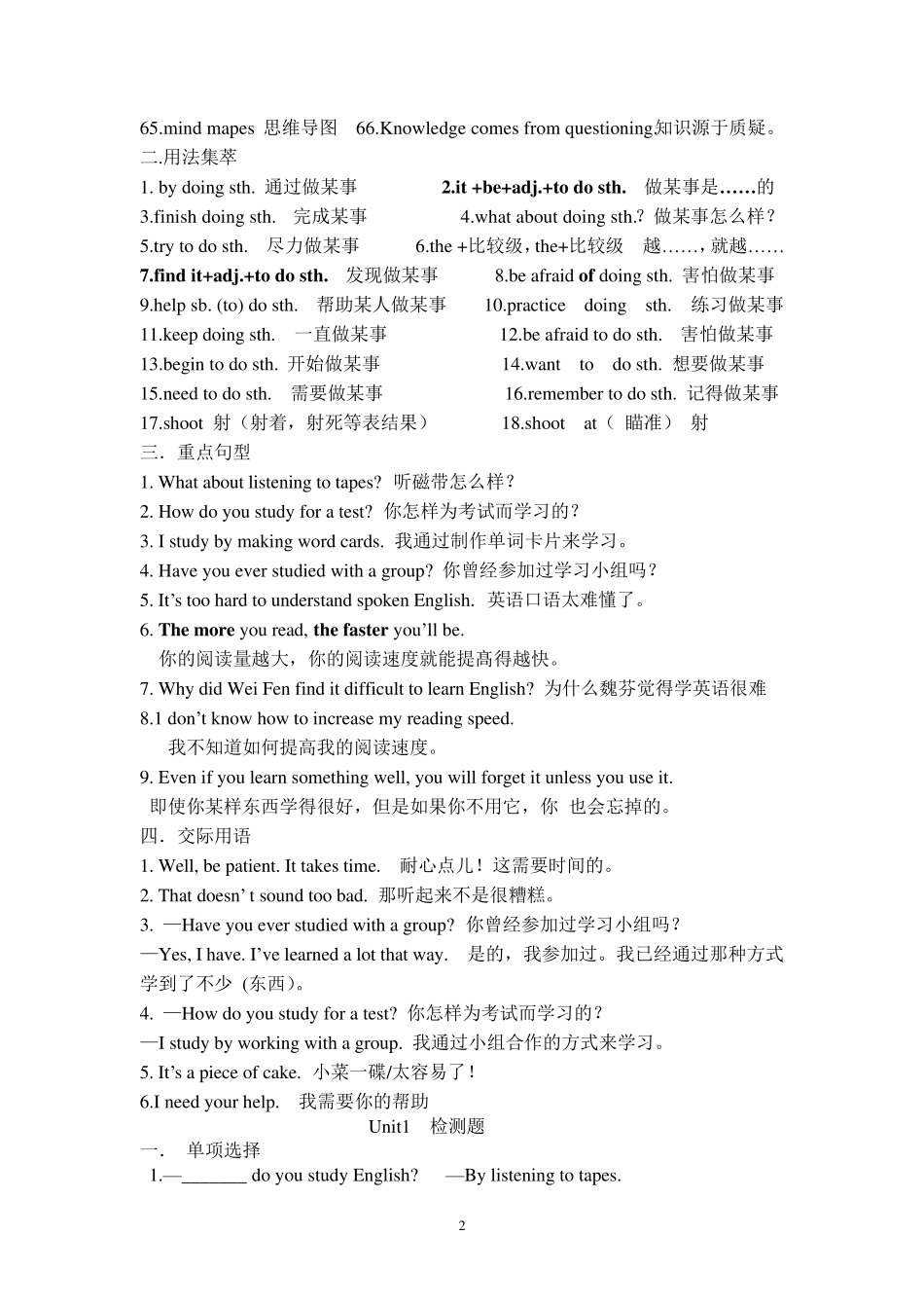 2017新人教版九年级英语全册知识点归纳及习题_第2页