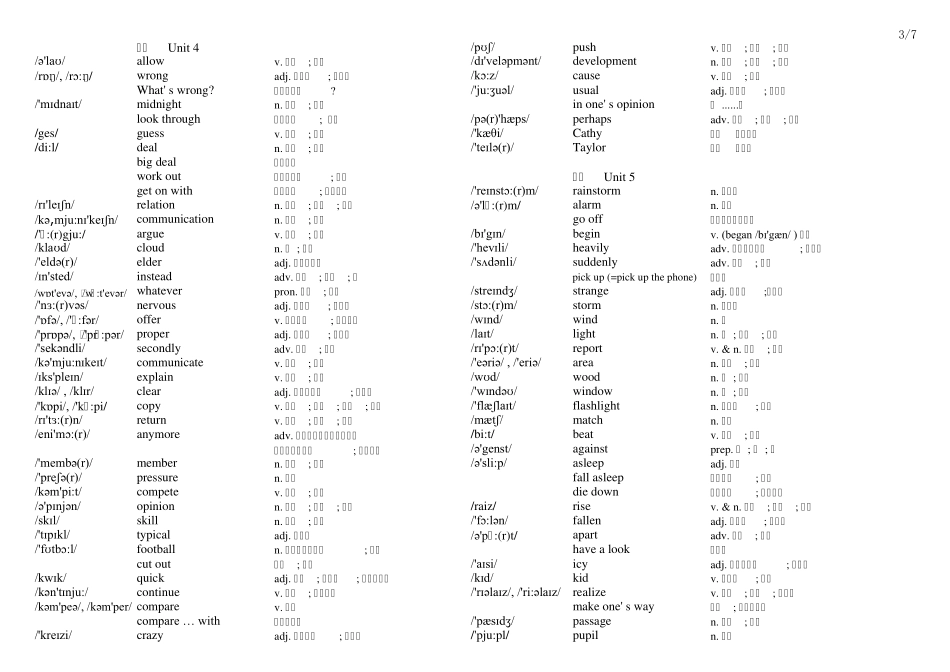 2017新人教版英语八年级下U1U10单词表(带音标及解释,可直接打印)_第3页