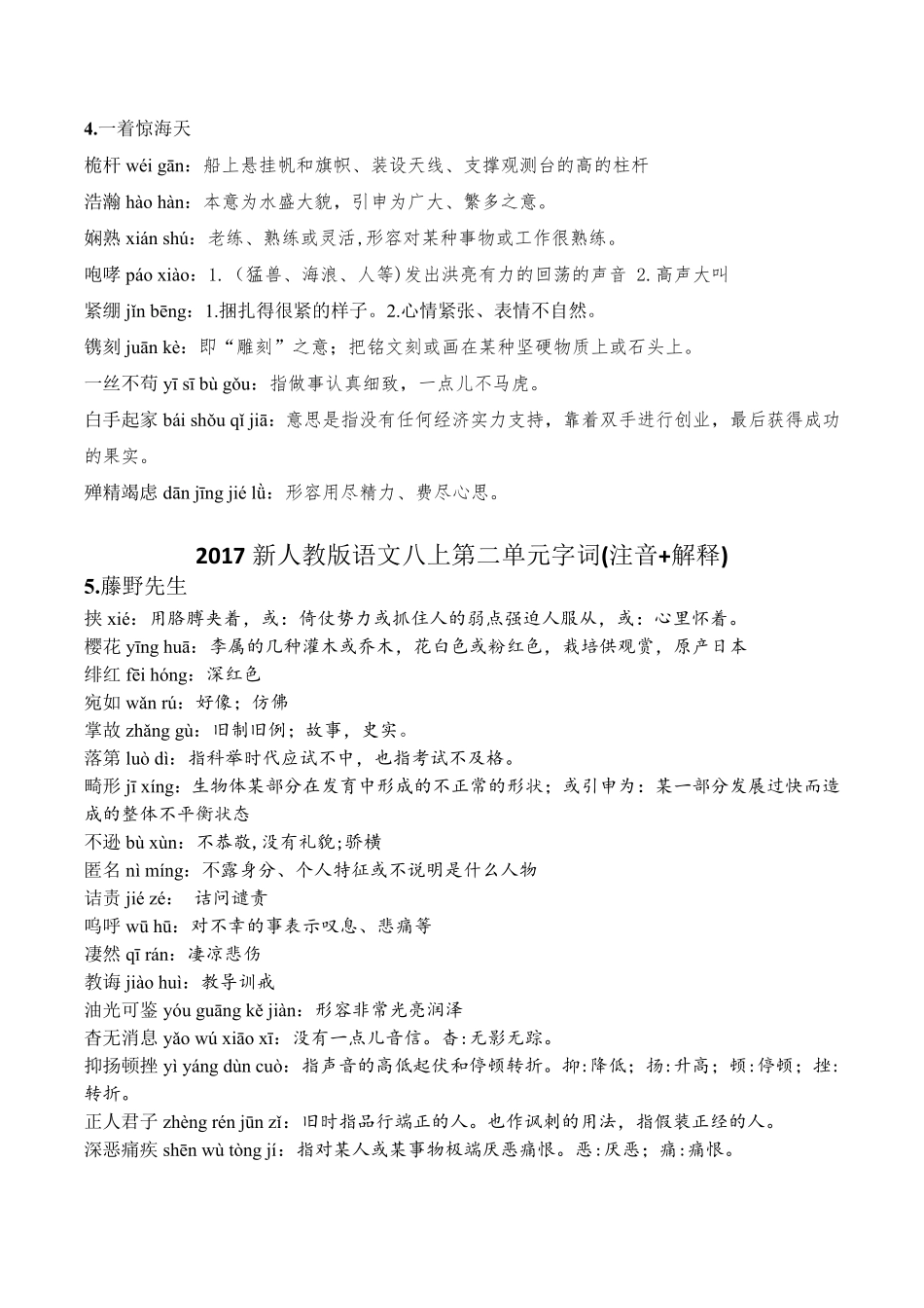 2017新人教版语文八上课后字词、读读写写(注音+解释)_第2页