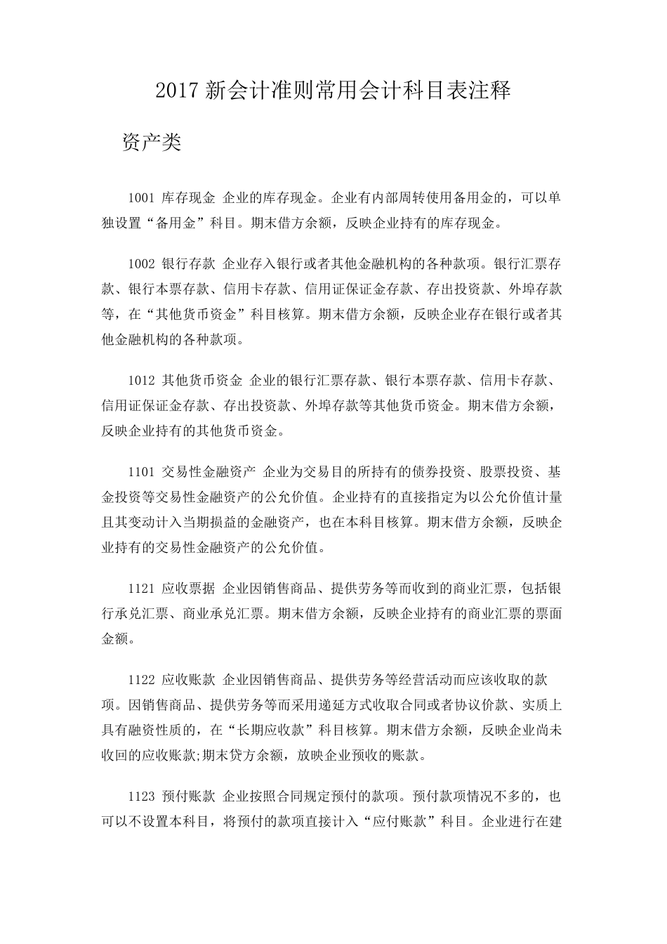 2017新会计准则常用会计科目表注释_第1页
