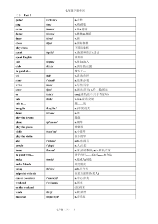 2017新版七年级初一下册英语单词汇表