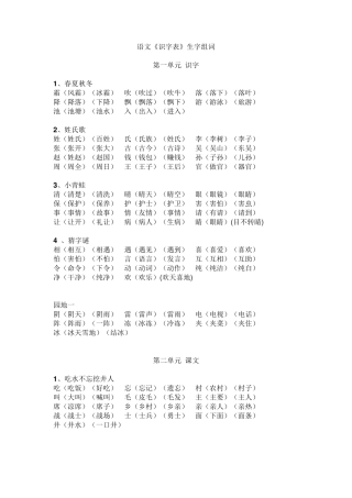 2017部编一年级语文《识字表》生字组词