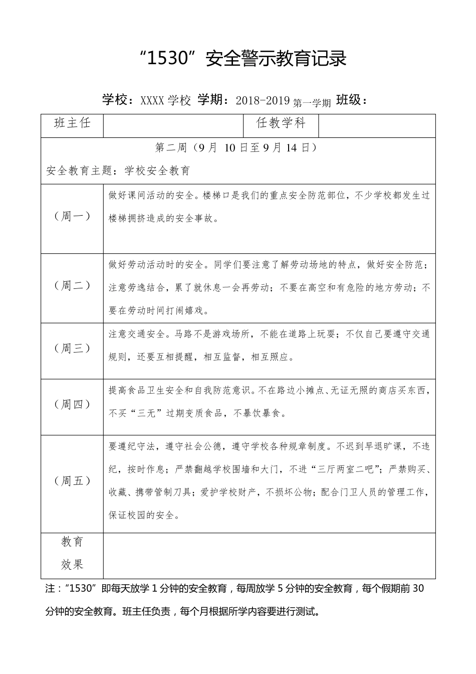 20182019学年第一学期“1530”安全警示教育记录_第2页
