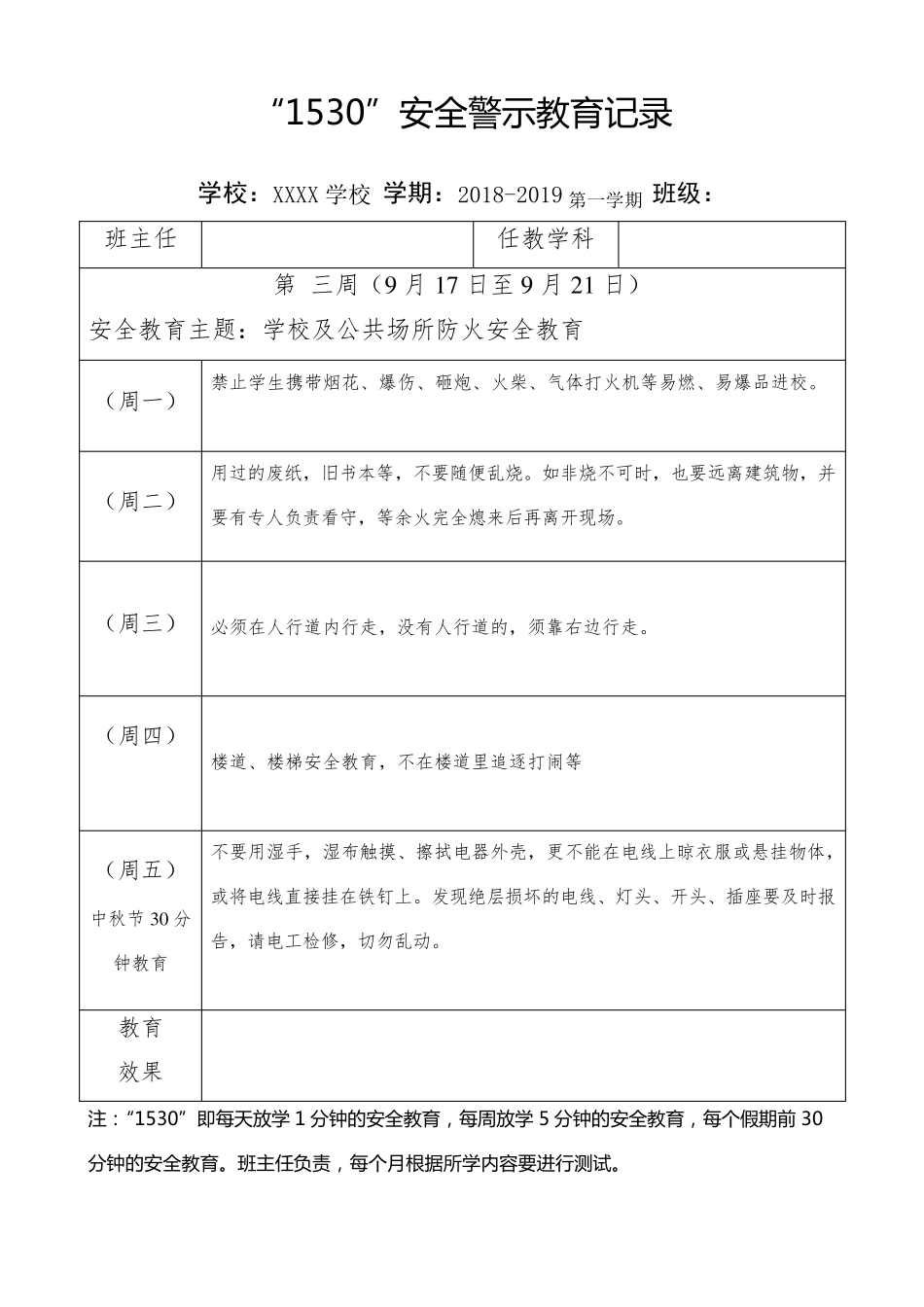 20182019学年第一学期“1530”安全警示教育记录_第3页