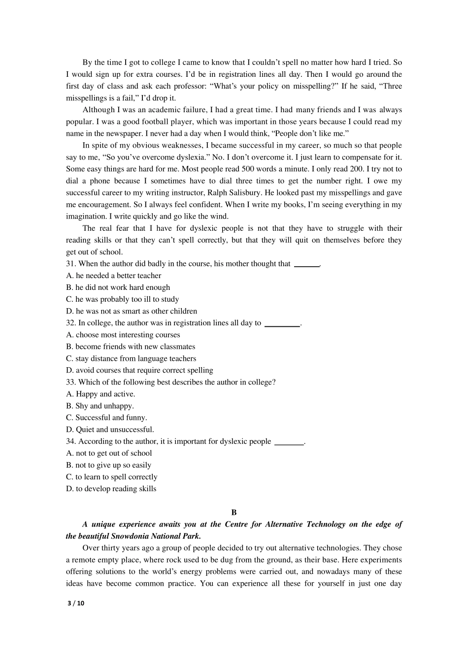 20182019年北京市朝阳区高三上英语期末试卷+答案_第3页