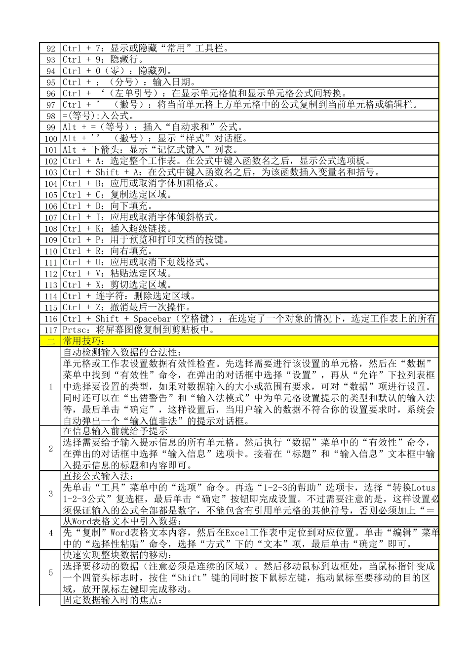 2018EXCEL快捷键和常用技巧(版本不同会有部分差异)_第3页