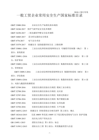 2018一般工贸企业常用安全生产国家标准目录
