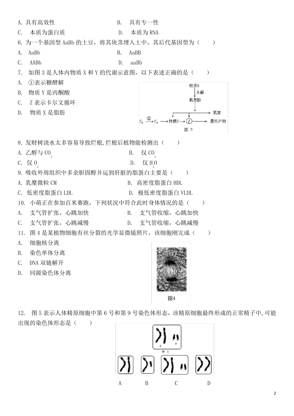 2018上海高中学业水平考试生命科学生物等级考真题卷_第2页