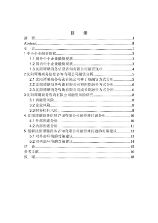沈阳谭璐信息咨询有限公司融资方式与融资风险研究金融管理专业