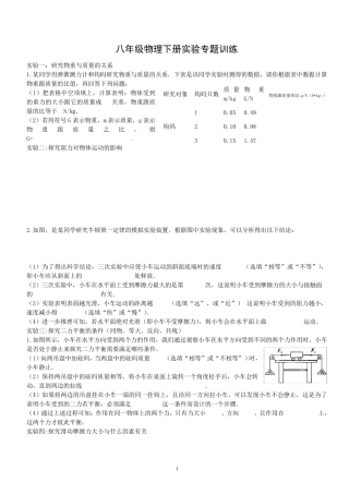 2018人教版八年级物理下册实验专题复习及答案