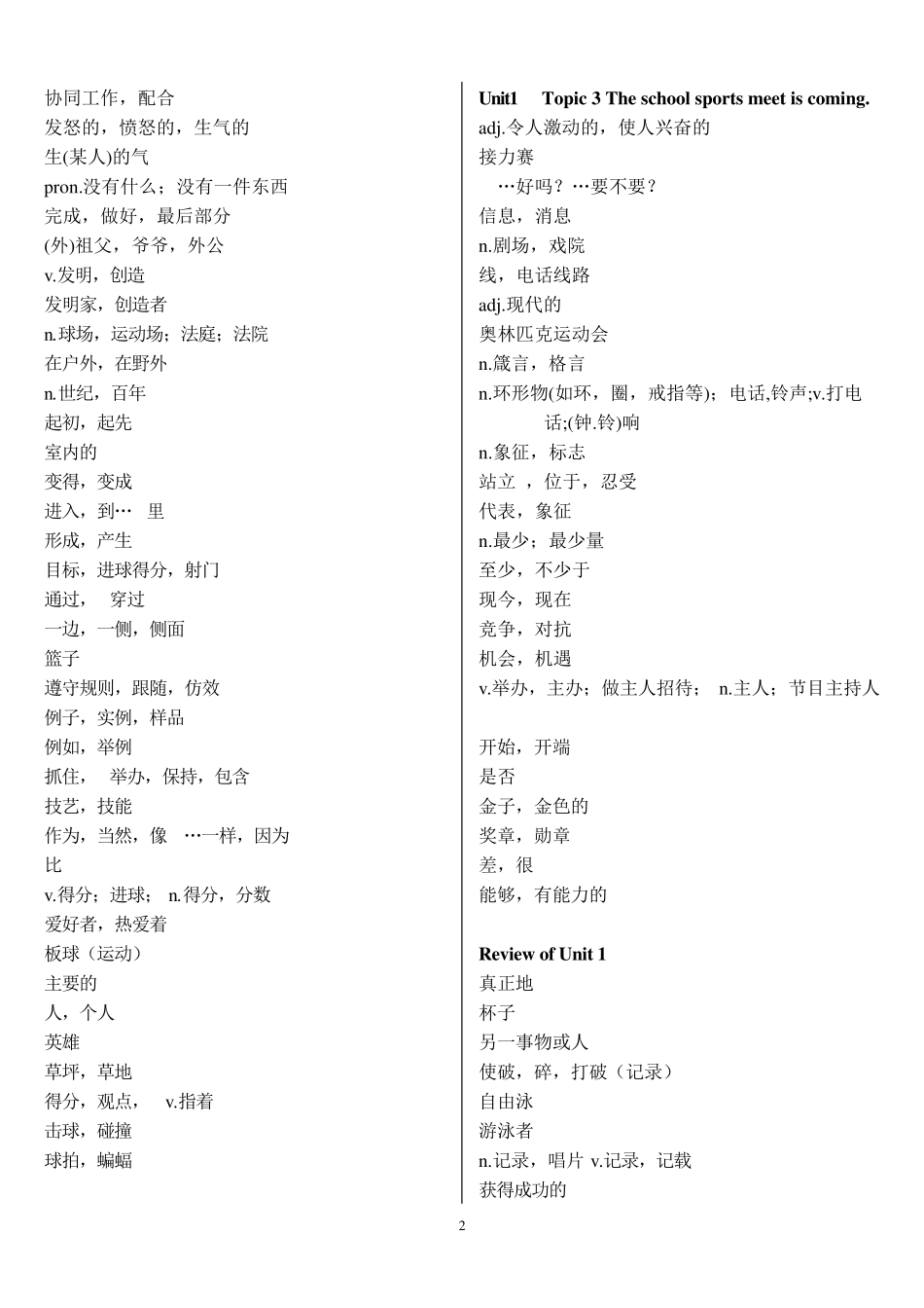 2018仁爱八年级上册英语单词表(纯中文版)_第2页