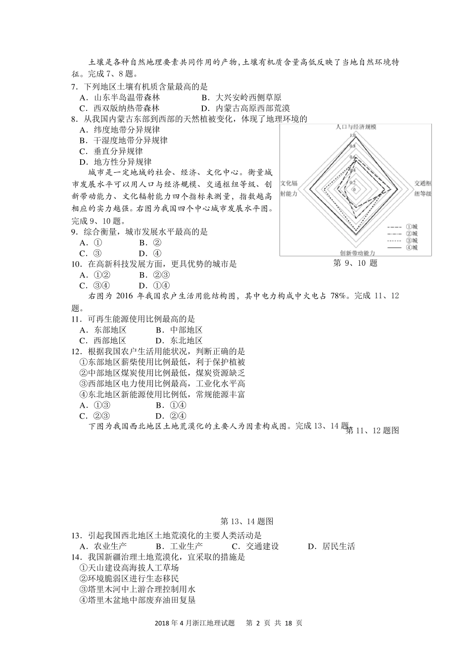 2018年4月浙江省选考地理试卷(高清重绘最终定稿附答案)4.13_第2页