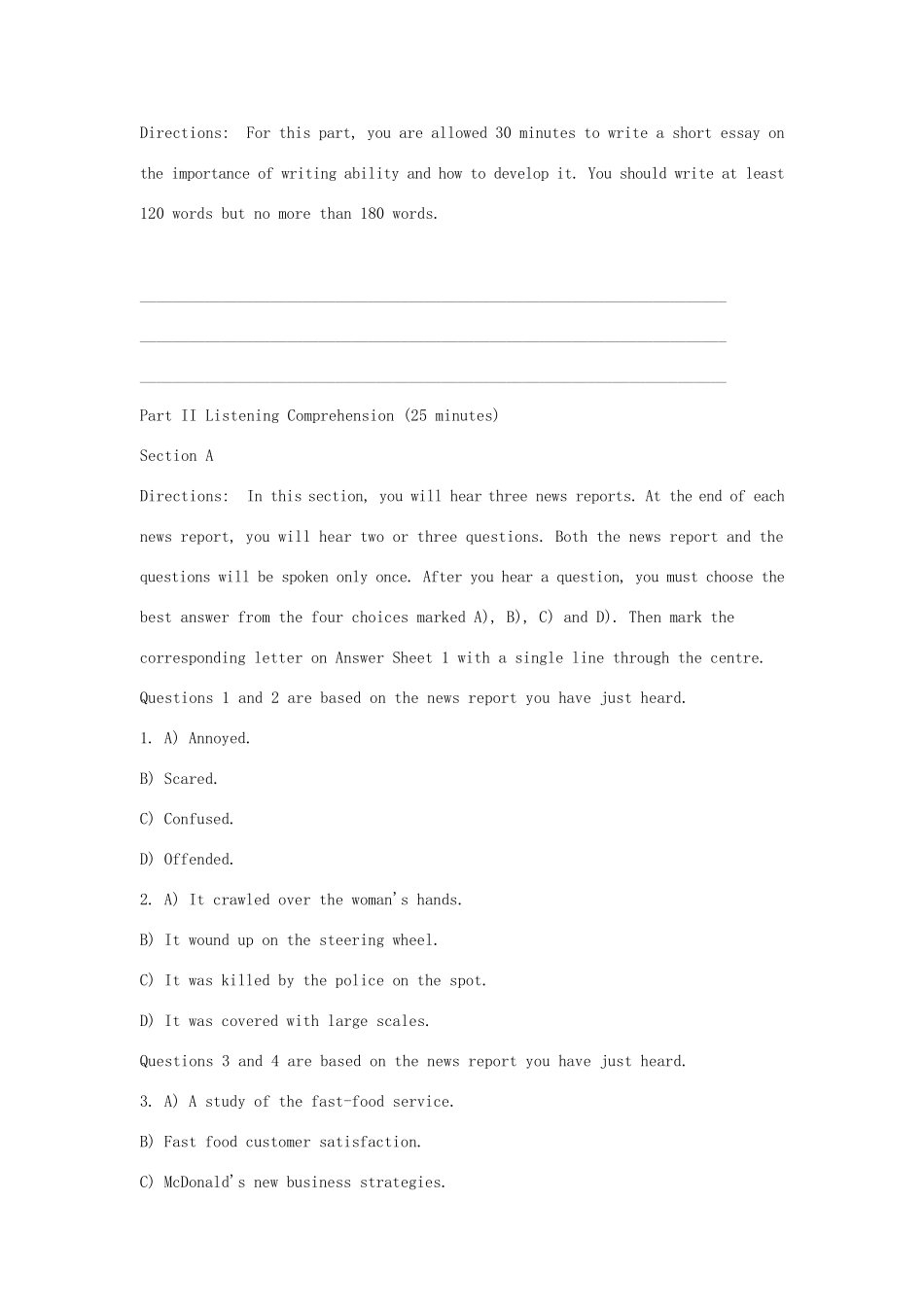 2018年6大学英语四级考试真题及答案_第1页