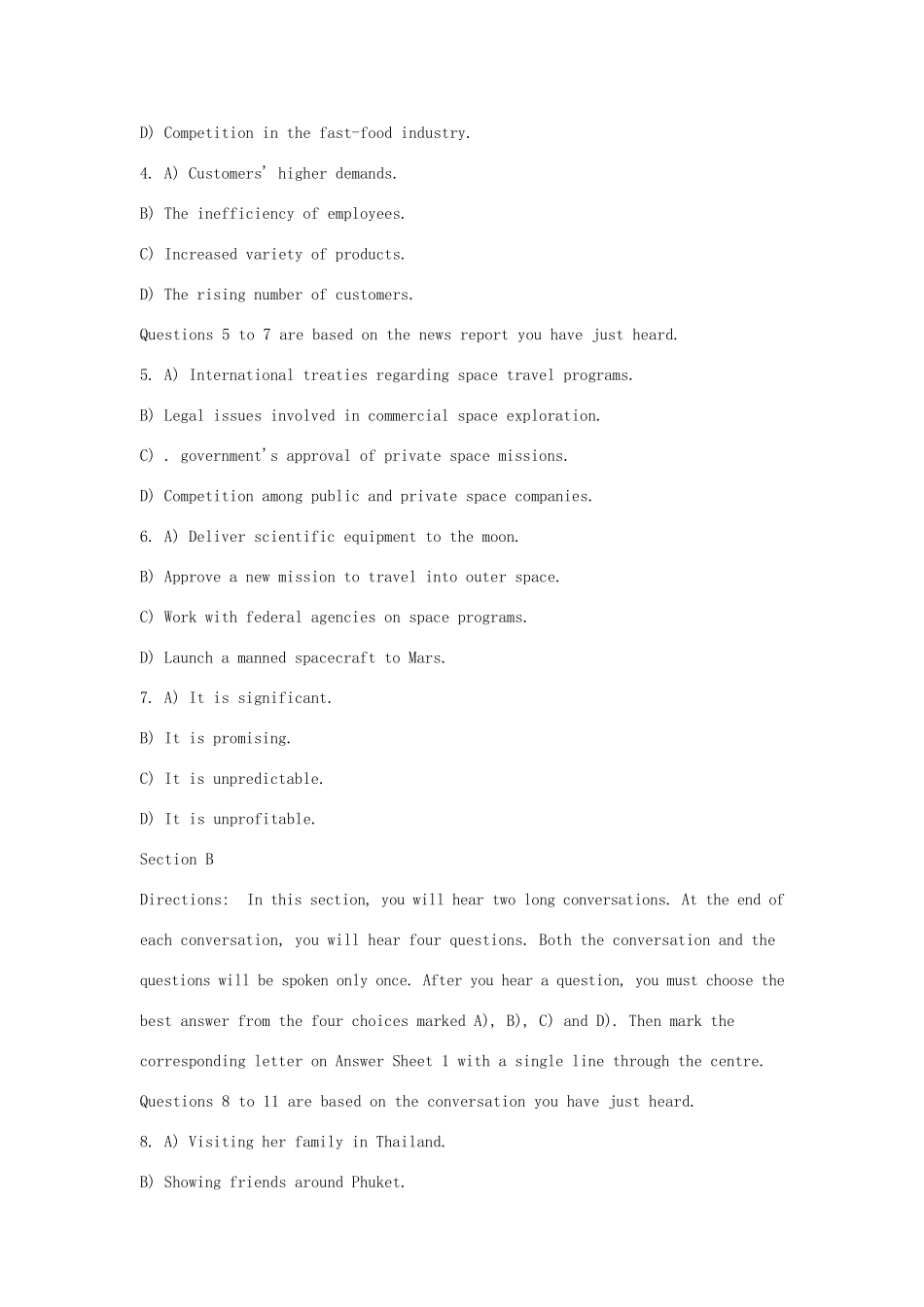 2018年6大学英语四级考试真题及答案_第2页