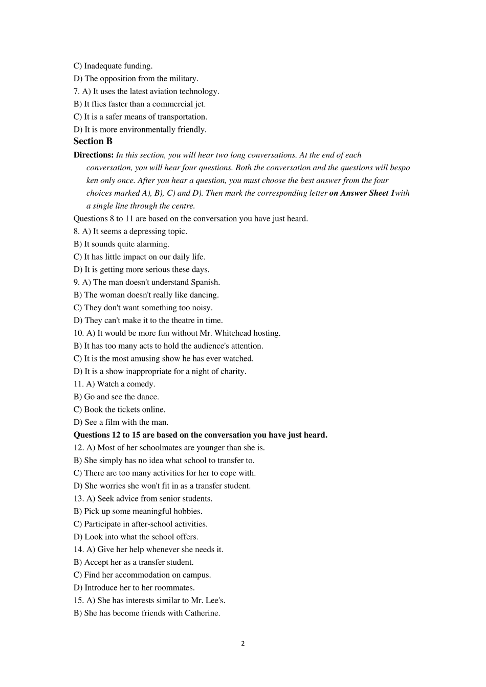 2018年6月英语四级考试真题试卷附答案(第1套)_第2页