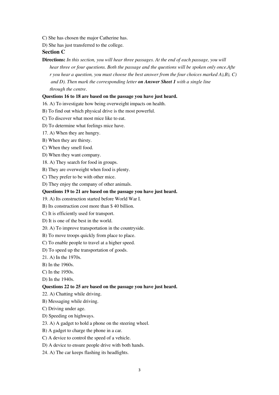 2018年6月英语四级考试真题试卷附答案(第1套)_第3页