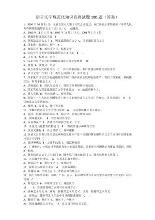 2018年[推普周]语言文字规范化知识竞赛试题100题答案