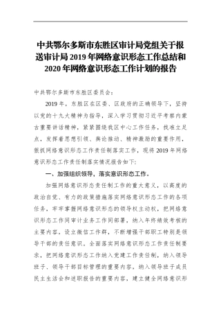 审计局：2019年网络意识形态工作总结和2020年网络意识形态工作计划的报告