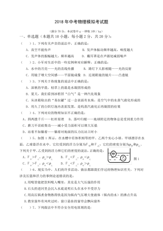 2018年中考物理模拟考试题