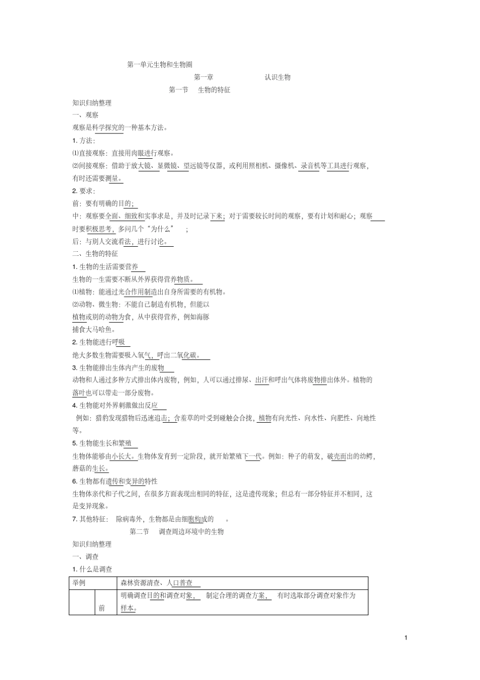 2018年人教版七年级上册生物知识点复习提纲_第1页