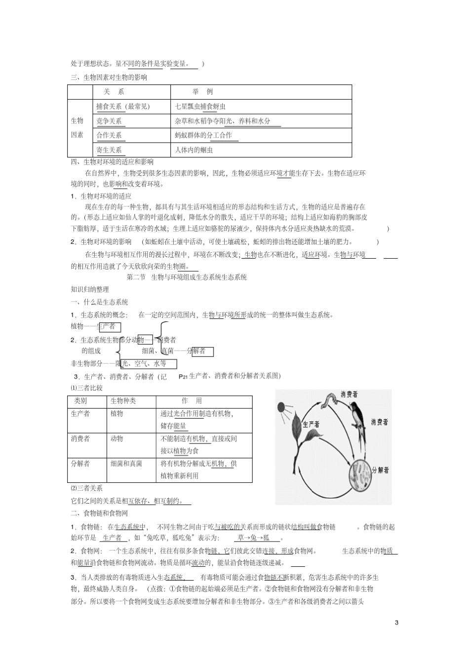 2018年人教版七年级上册生物知识点复习提纲_第3页