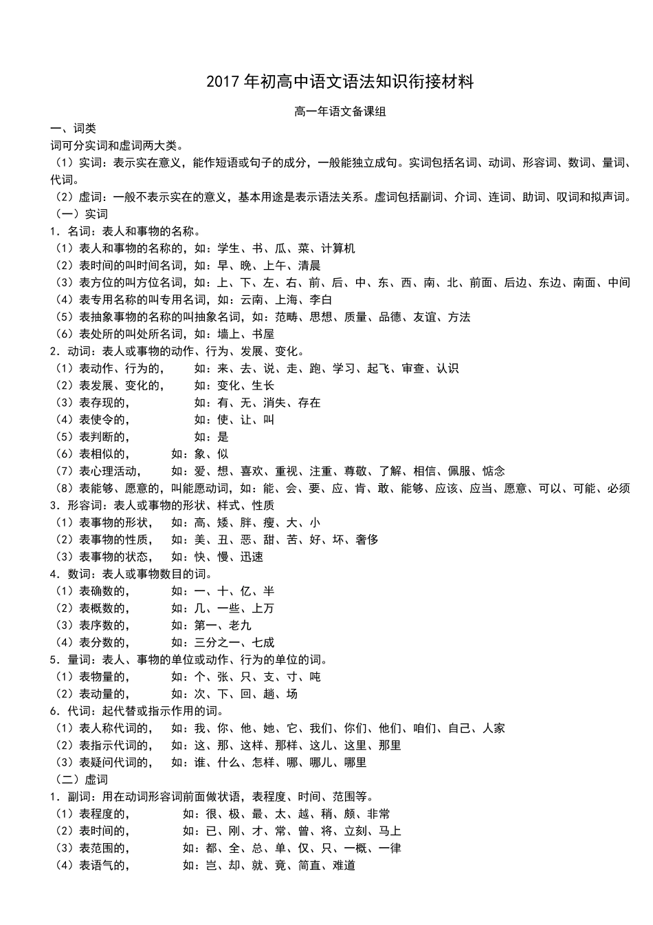 2018年初高中语文语法知识衔接材料_第1页