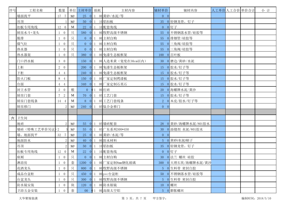 2018年最新别墅装修预算报价表_第3页