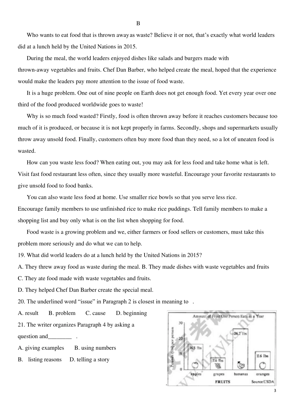 2018年杭州市中考英语真题及答案_第3页