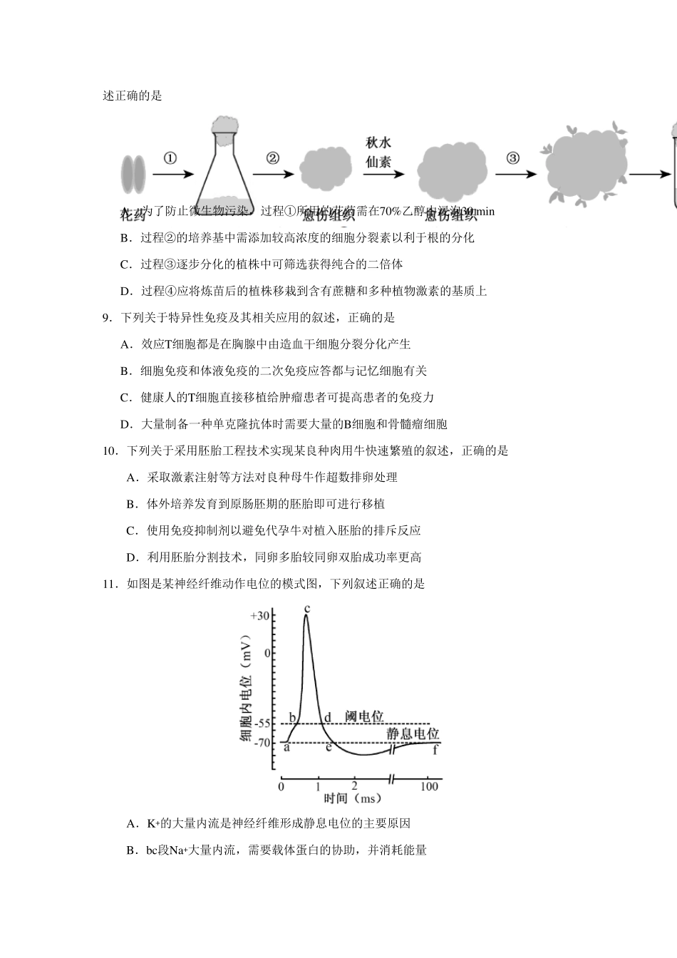 2018年江苏高考生物试卷及答案_第3页