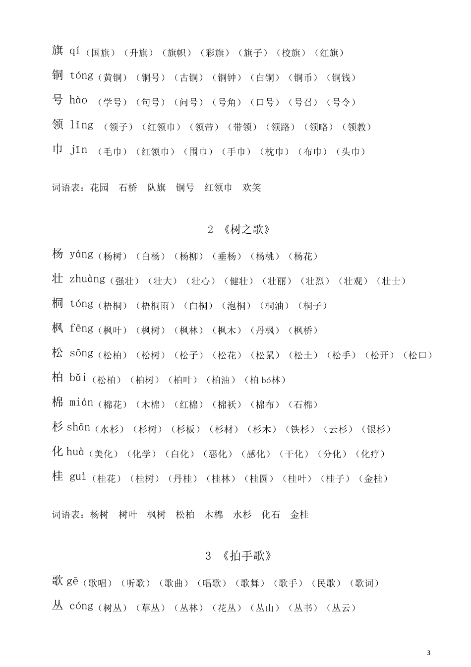 2018年部编版小学二年级语文上册全生字组词_第3页