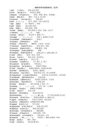 2018年高考英语高频词汇带音标,乱序
