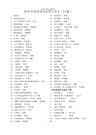 2018年高考语文必背古诗文