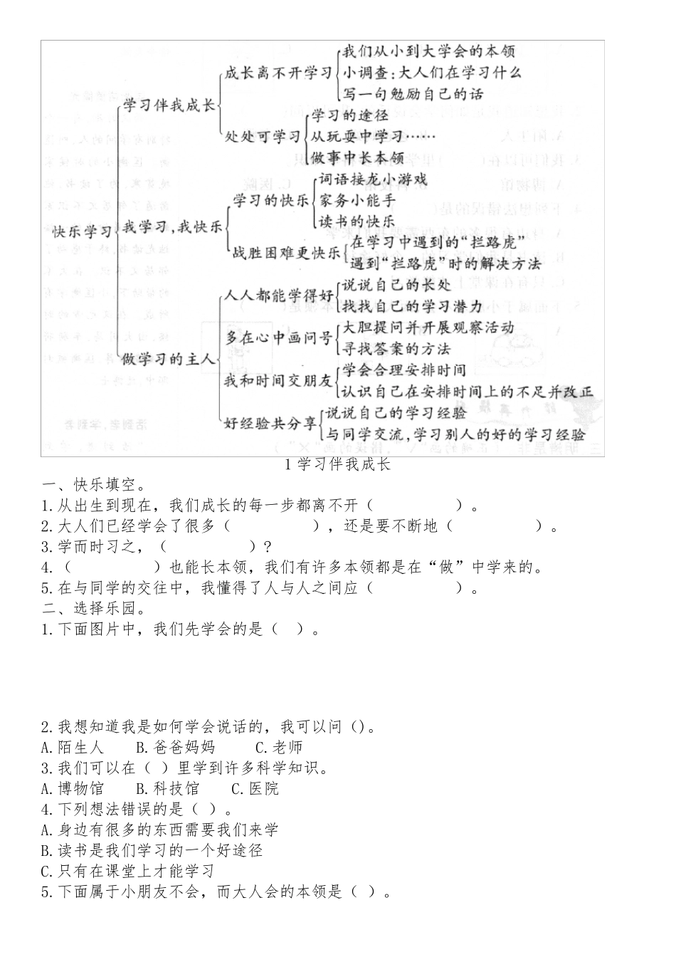2018新版道德与法制三年级上册第1单元《快乐学习》测试题_第1页