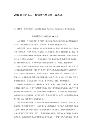 2018普陀区高三一模语文作文范文(含点评)
