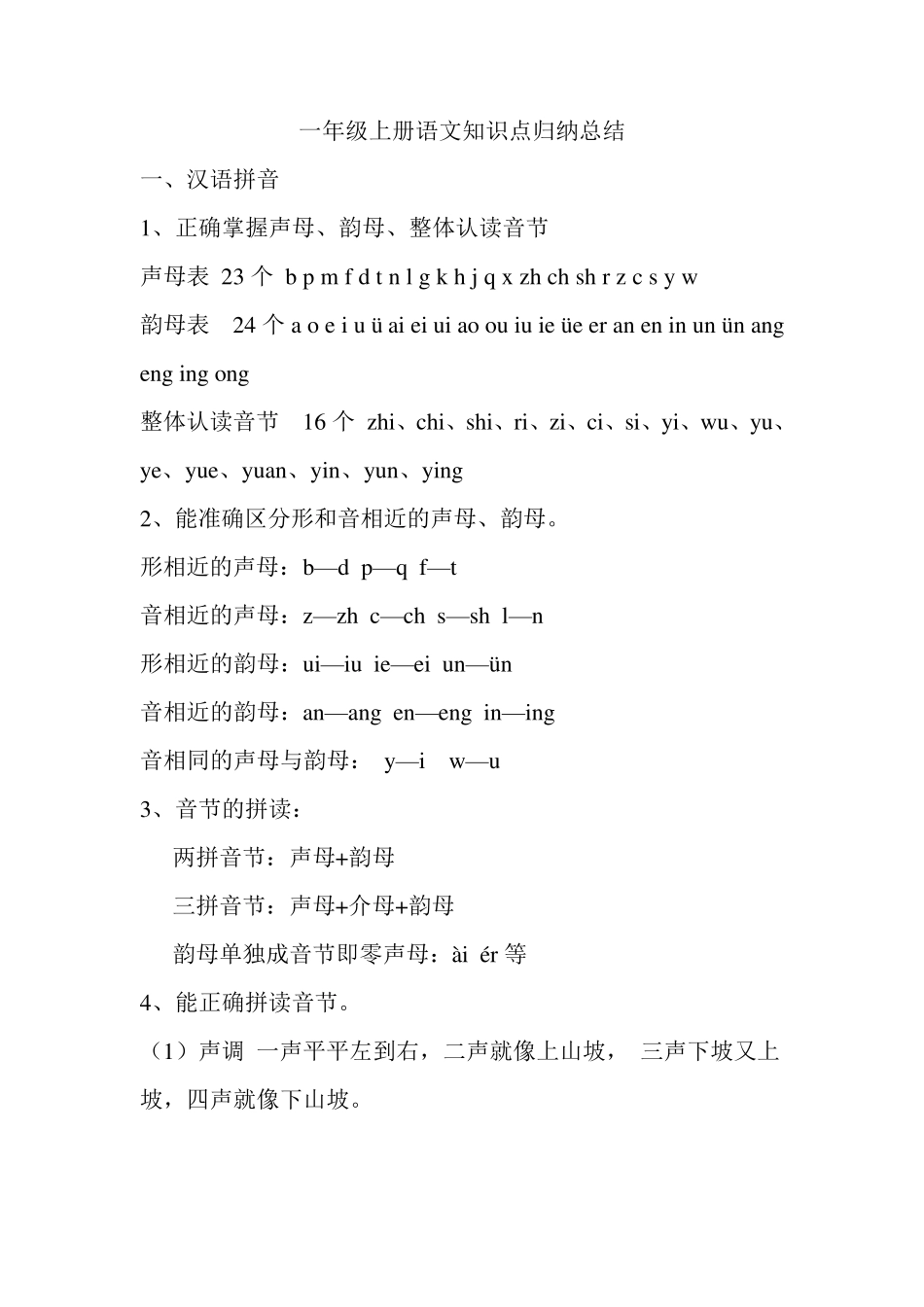 2018最新人教版一年级上册语文知识点归纳总结_第1页