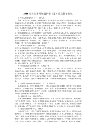 2018江苏名著新增《家》重点情节