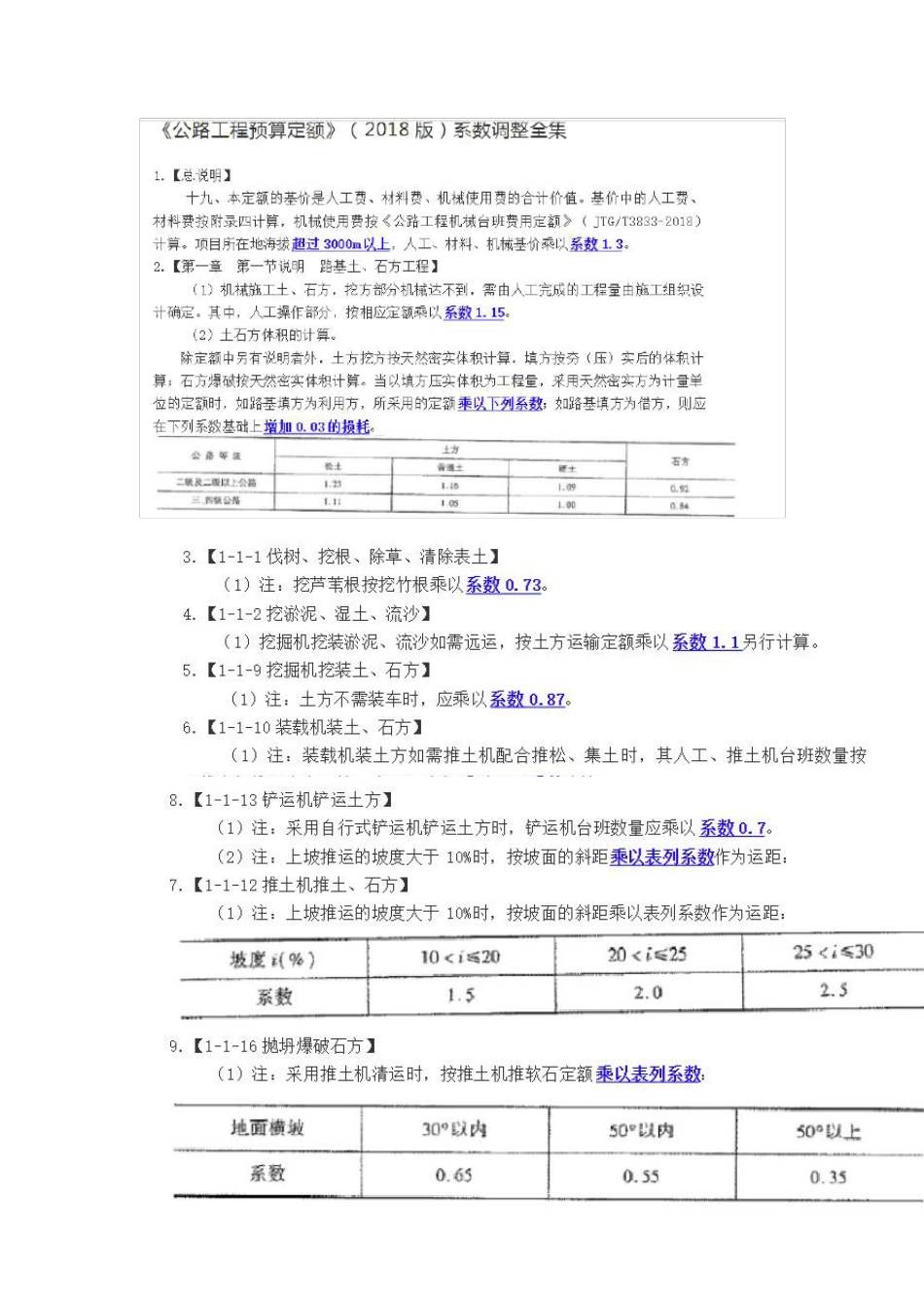 2018版公路工程预算定额调整系数大全_第1页