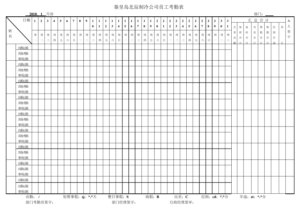 2018考勤表_第1页