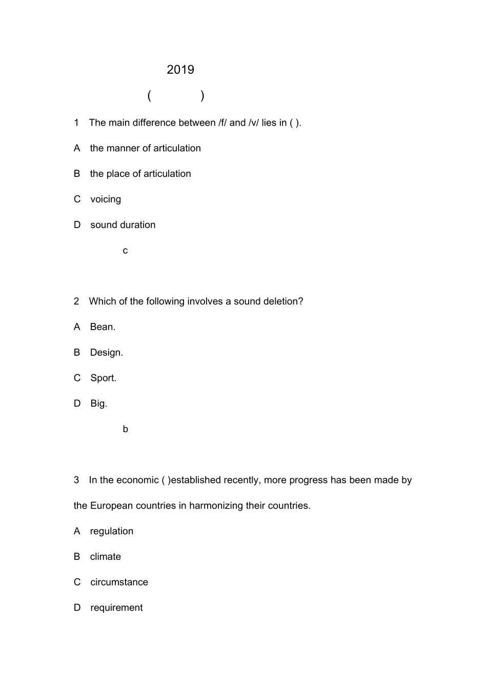 2019上半年《英语学科知识与教学能力(高中》教师资格试题及答案_第1页