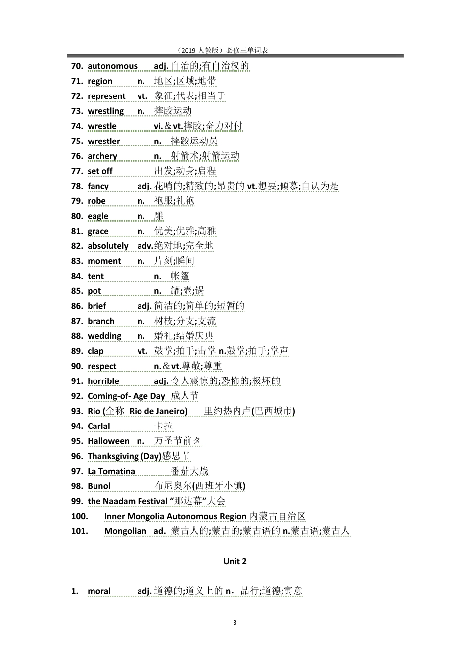 2019人教版新教材高一英语必修三全册单词表(精编打印)_第3页