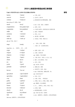 2019人教版高中英语必修三单词表
