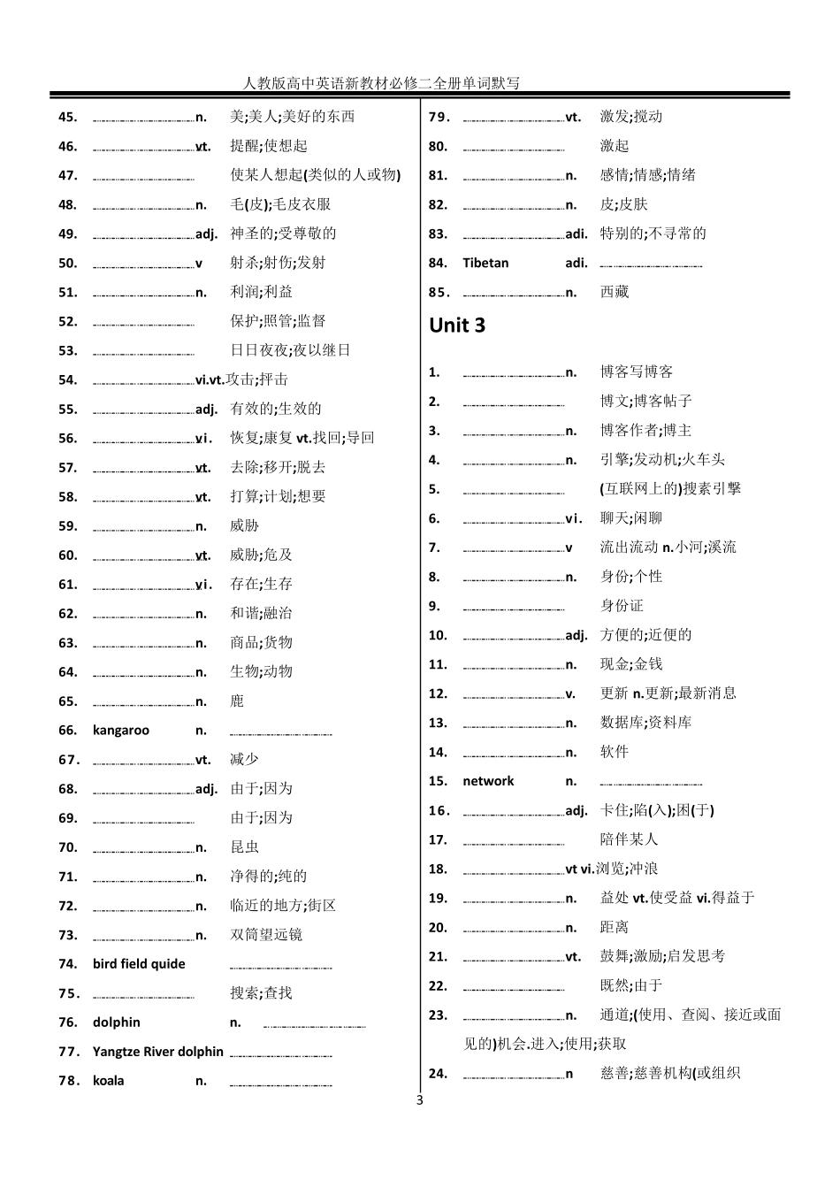2019人教版高中英语必修二单词表默写训练Word_第3页