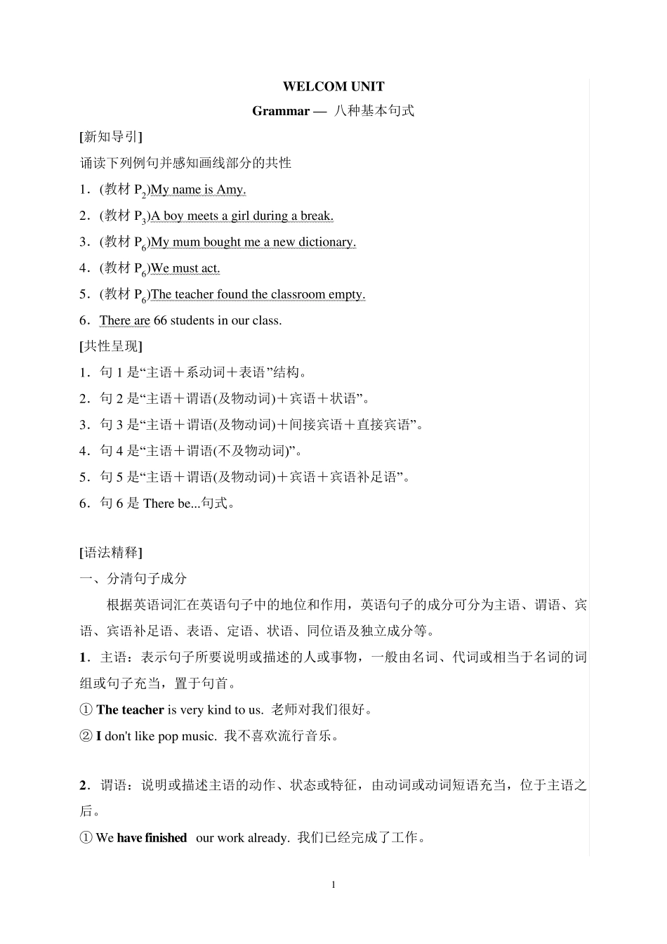 2019人教版高中英语必修第一册全册各单元语法_第1页