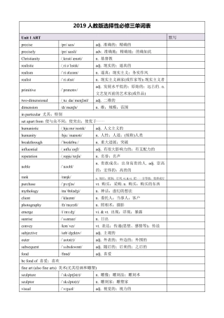2019人教版高中英语选择性必修三单词表