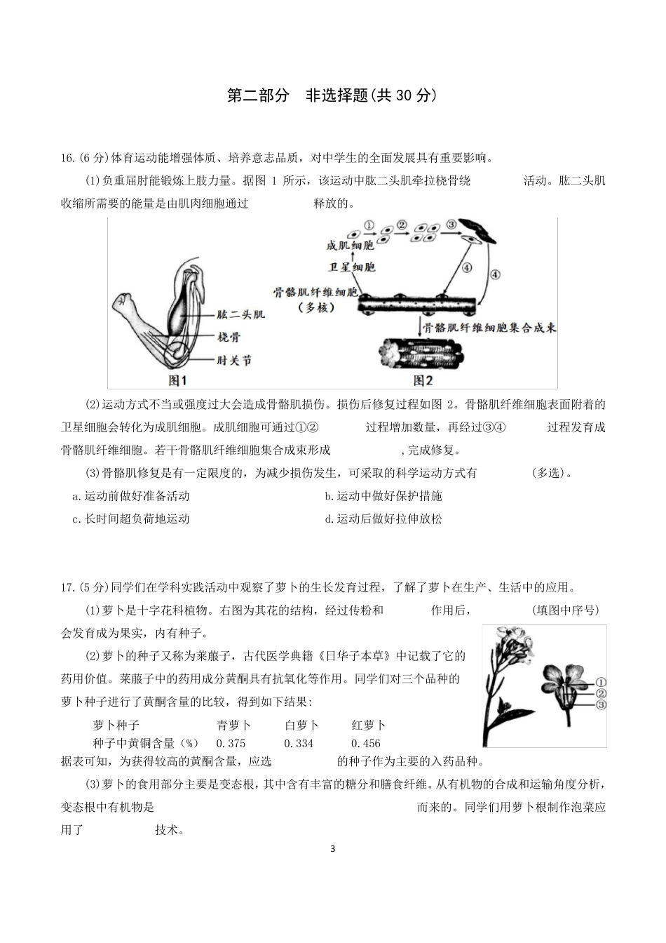 2019北京市中考生物试题及答案(精排版)_第3页