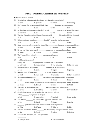 2019届徐汇区中考英语一模