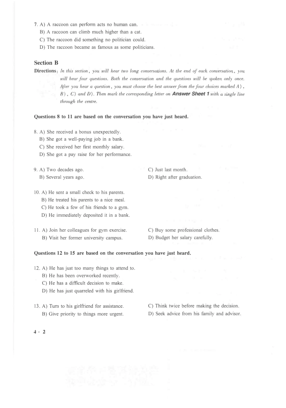 2019年12月英语四级真题第二套(答案在最后一页)_第3页