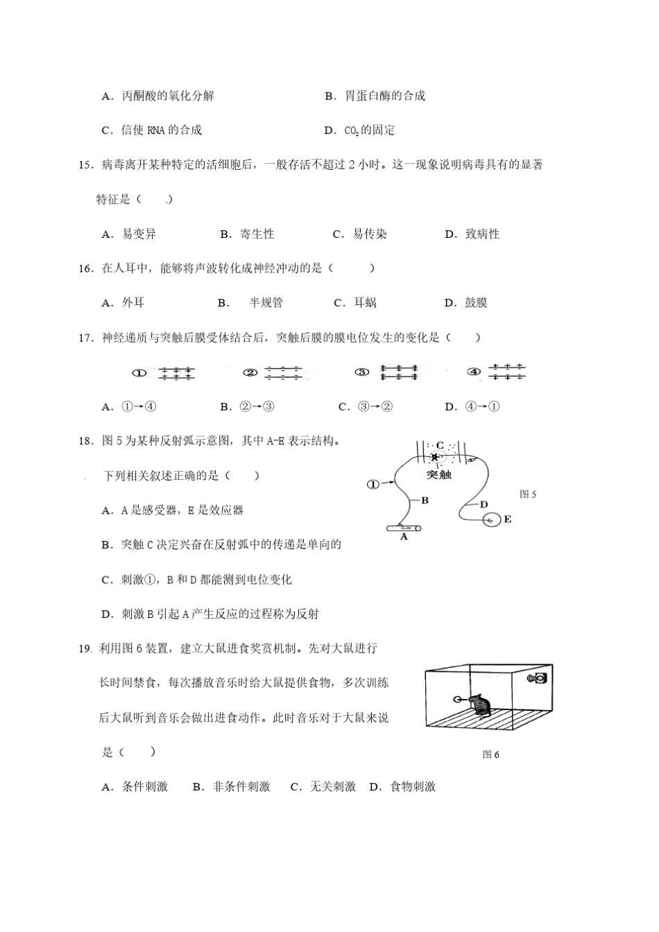 2019年上海高中学业水平合格考试生物试题_第3页