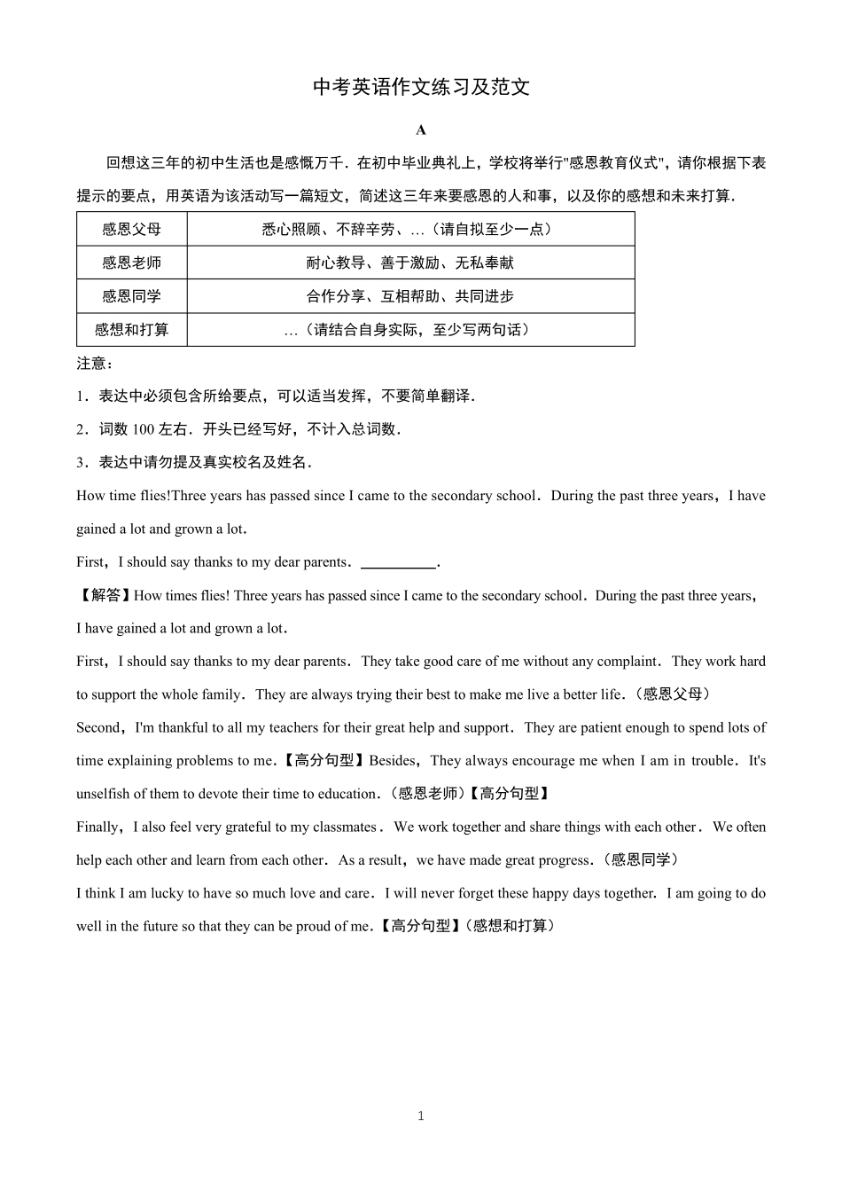 2019年中考英语作文练习及范文_第1页